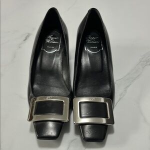 Black Roger Vivier Women's Shoes with Silver Buckle